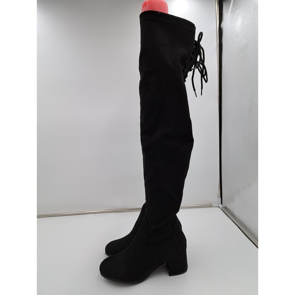 Dream Pairs Black Faux Suede Low Heel Over The Knee Comfort Round Toe Boots 6.5 - Picture 2 of 11